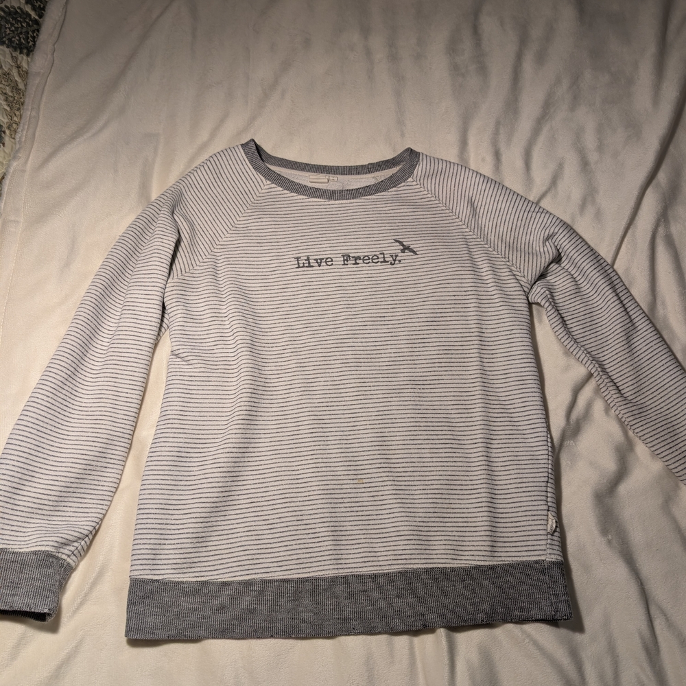 Avocado Gray and White Striped Top